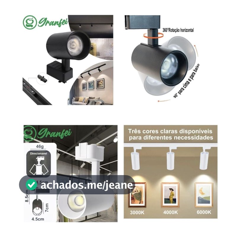Luminária Spot LED Eletrificado 10W+Trilho Linear 1 Metro - Branco Frio Neutro Quente UNIFY