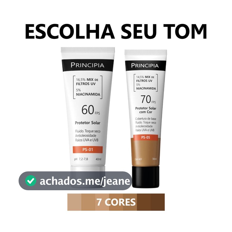 Principia Kit Protetor Solar PS-01 FPS 60 + PS-05 FPS 70- escolha seu tom
