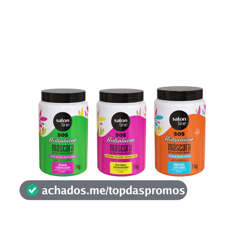 Kit com 3 Máscaras SOS Hidratação: Ultra Cachos + Turbinada + Bio-Reconstrução Salon Line