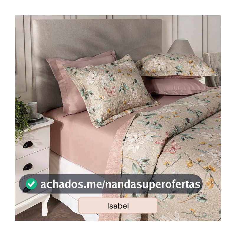 Kit Cobre Leito Colcha Boutis 3 Peças Casal Queen King Dupla Face Porta Travesseiro Aba Americana