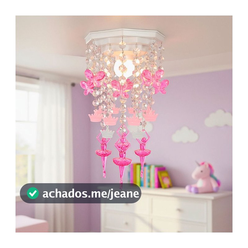 Lustre Luminária de Teto Bailarinas Borboletas Rosa Decoração Quarto Infantil Menina Bebê Loja de Lustres
