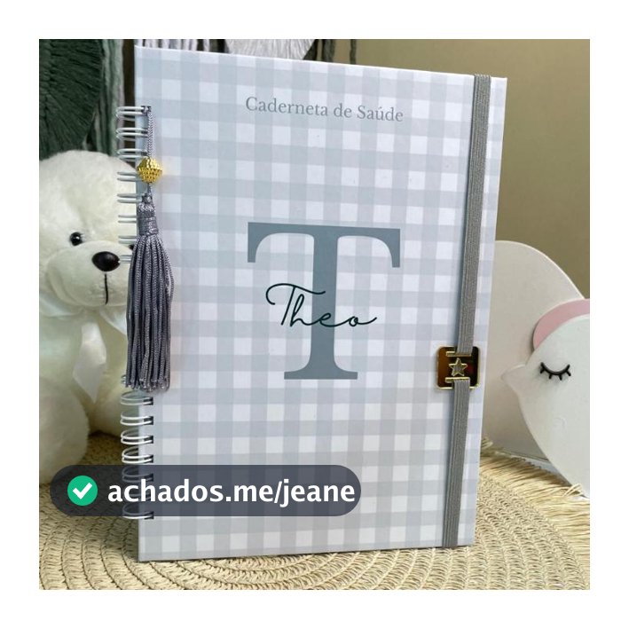 CADERNETA DE SAUDE VACINAÇAO PERSONALIZADA LUXO MENINO XADREZ CINZA