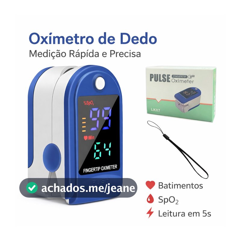 Oxímetro de Dedo Digital Portátil Medidor de Saturação SpO2 e Frequência Cardíaca com Tela LED