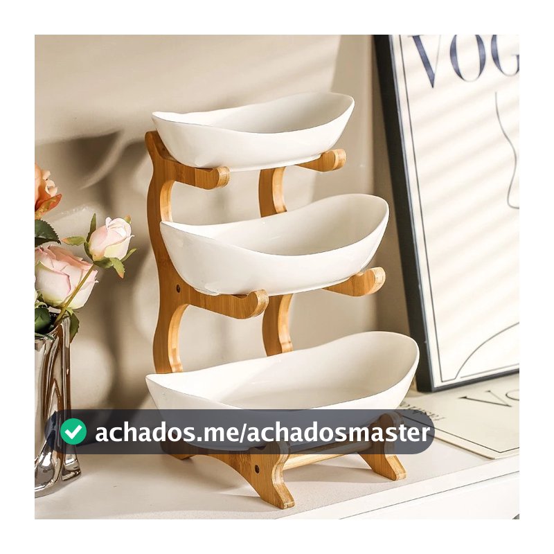Prato De Bambu Com Três Camadas Para Lanches
