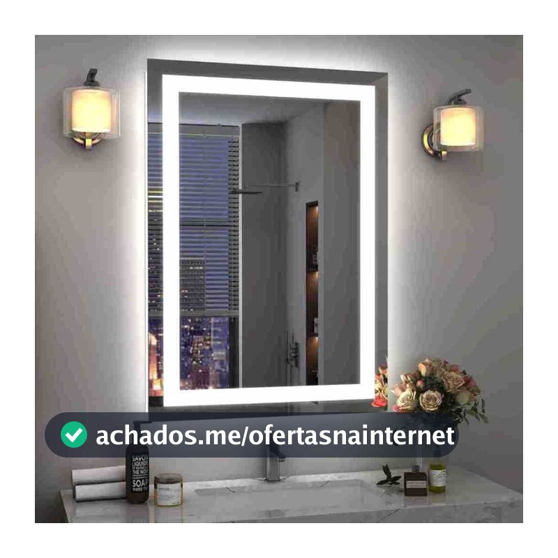 Espelho LED Retangular 80x50 cm Jateado | Espelho para Banheiro Lavabo Penteadeira