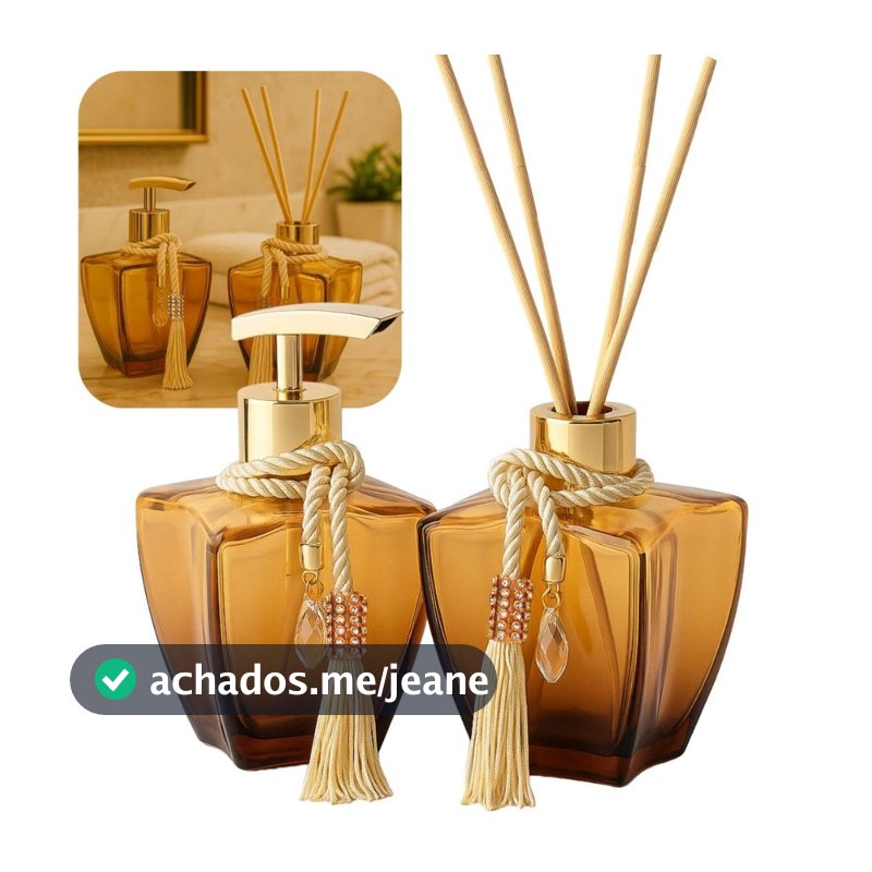 Kit Banheiro Vidros Degrade Marrom Porta Sabonete Difusor De Ambiente Luxo