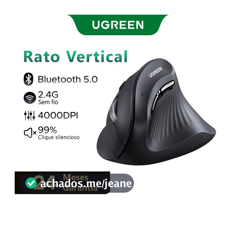Rato Vertical UGREEN Ergonômico 4000DPI Sem Fio Silent Click Mouse Para PC Portátil Windows Mac OS