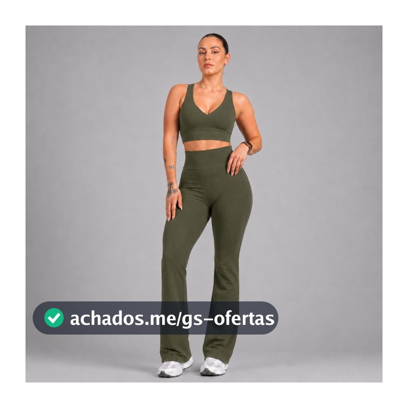 Conjunto Feminino Fitness Calça Flare Bailarina + Top Decote V  Zero Transparência Ideal Dia a Dia