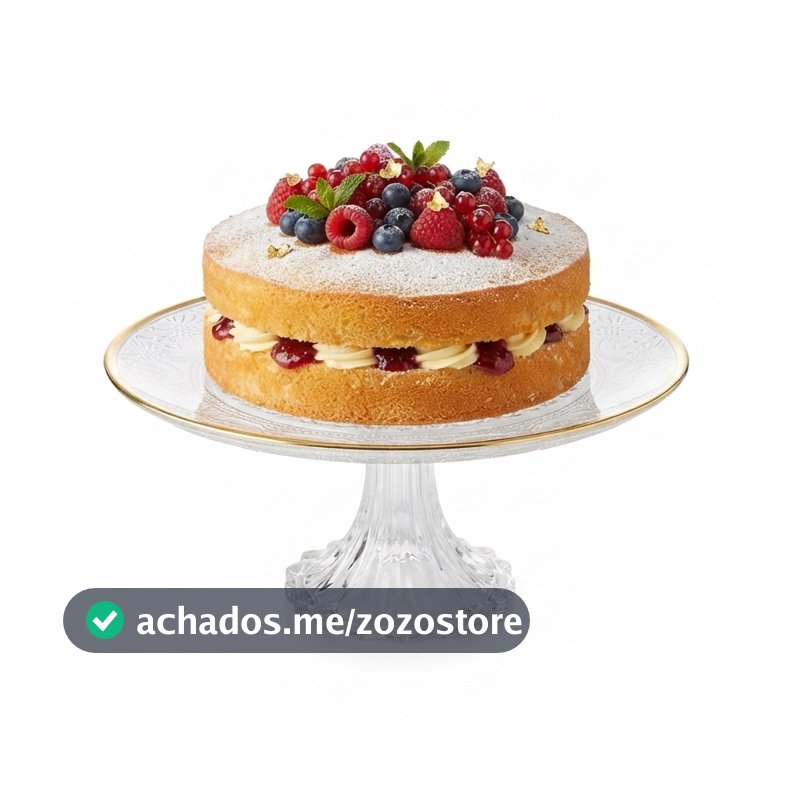 Prato com Pé Wolff Mauve Fio de Ouro 19cm x 9,5cm Cristal Prato para Doce Sobremesa Mesa Posta Elegante Qualidade Jantar