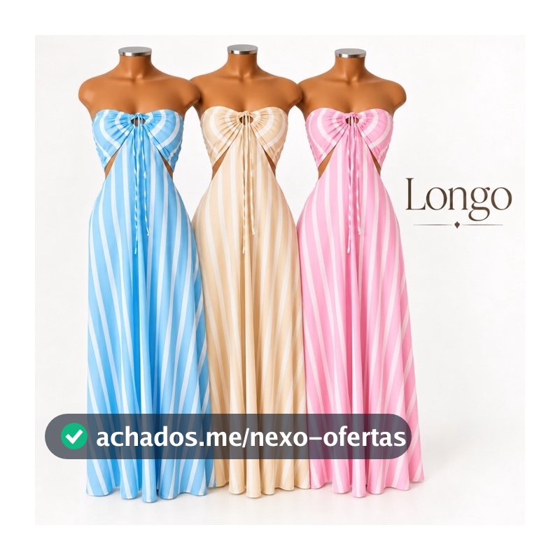 Vestido Longo Listrado Cut Out Verão 2026 – Moda Praia Elegante