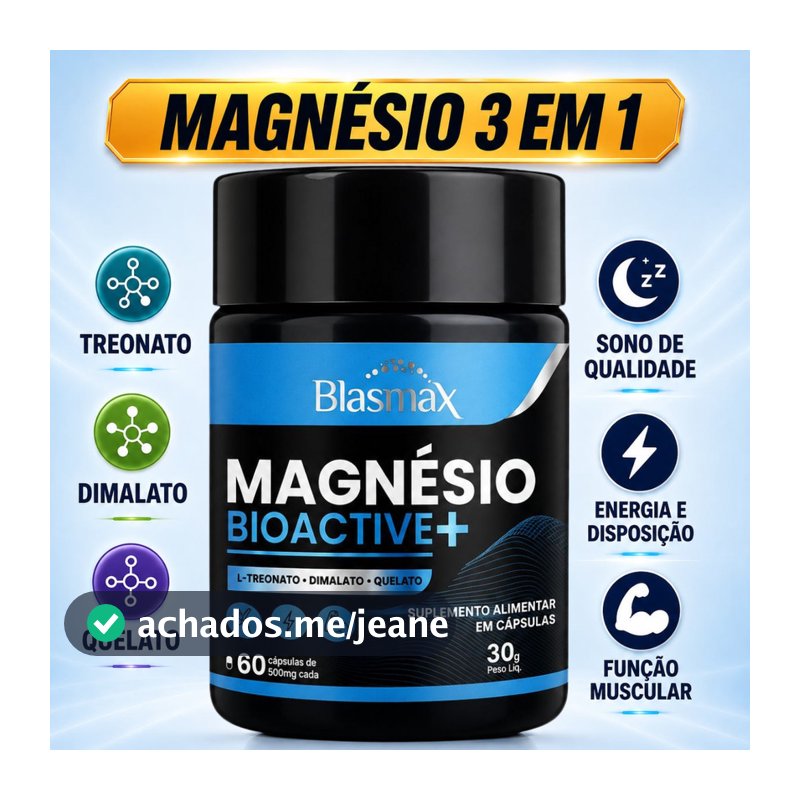 Magnésio 3 em 1 L-Treonina Dimalato Quelato Sono Relaxamento - 60 Cápsulas - Envio Imediato