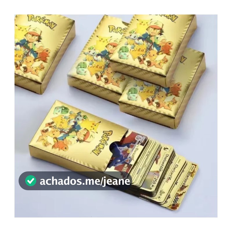 Kit Cartas Pokémon 55 Peças Gold Edition Cards Raros e Colecionáveis
