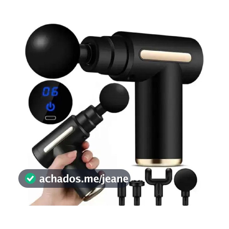 Massageador Elétrico Profissional Muscular Pistola Portátil Original c/ 6 Níveis e 4 Ponteiras