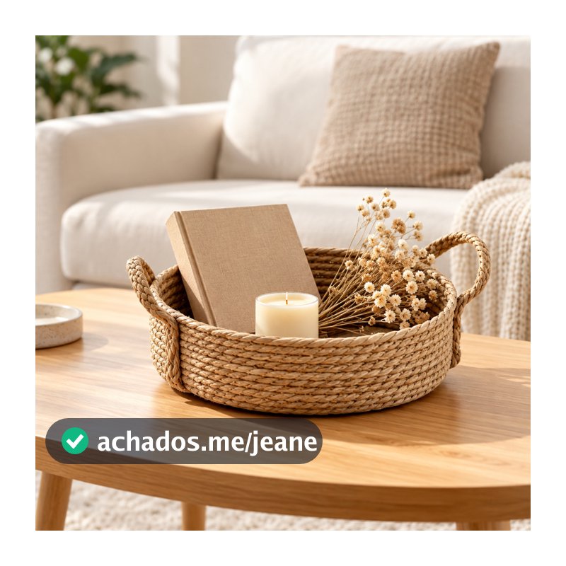 Cesto de Palha Decorativo 28x7cm Organizador Multiuso para Mesa Sala Quarto