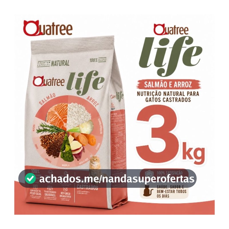 Ração Quatree Life Gatos Castrados Sabor Salmão 3kg