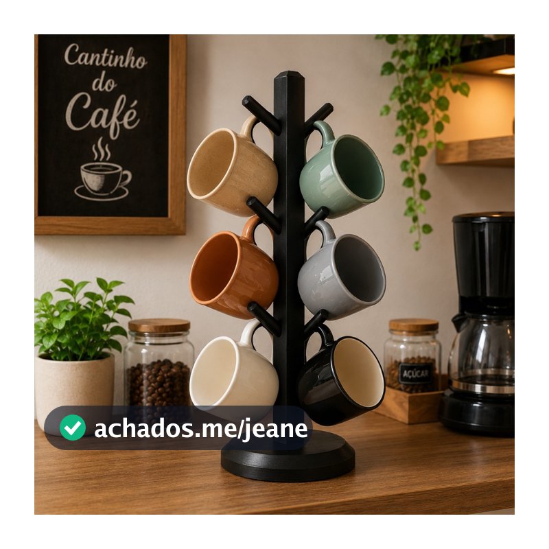 Suporte Para Xicaras ou Canecas 6 Pinos Decoração Conjunto Cantinho Do Café Chá Minimalista