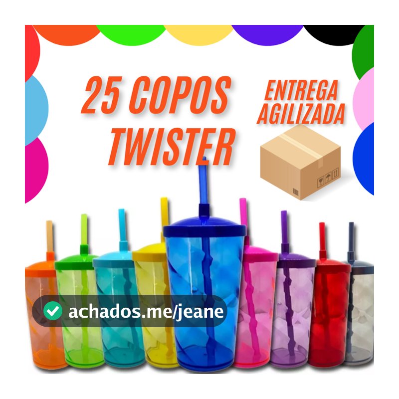 25 Copo Twister 500ml Com Tampa E Canudo VARIAS CORES ENVIO IMEDIATO