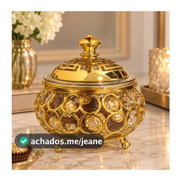 Bomboniere Açucareiro Decorativa Dourada com Tampa Hermética 12x12x13cm