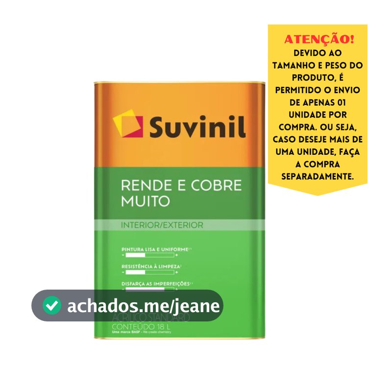 Tinta Acrílica Suvinil Rende e Cobre Muito Cores 18 Litros