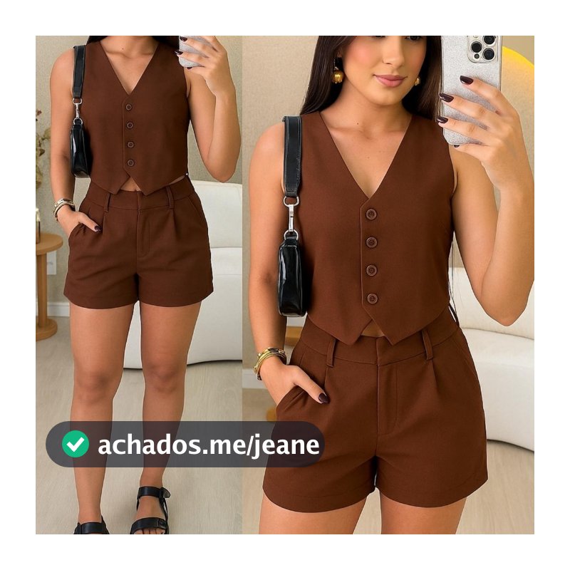CONJUNTO  FEMININO SOCIAL EN ALFAIATARIA PERFEITO PARA TRABALHO OU  PASSEIO COLETE E SHORTS