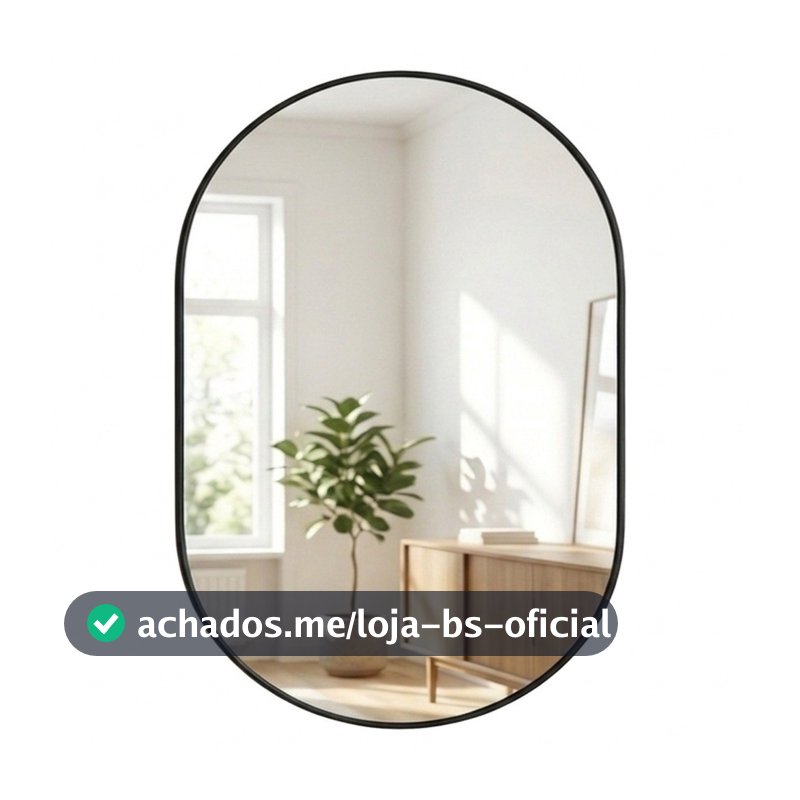 Espelho Pinterest Orgânico Decorativo Grande 64x44cm Borda em Couro 3cm - Mod. Pílula