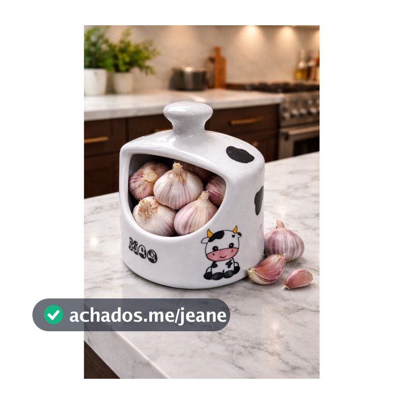 Porta Alho Vaquinha Moo em Porcelana– Organizador de Alho Fofo e Decorativo para Cozinha