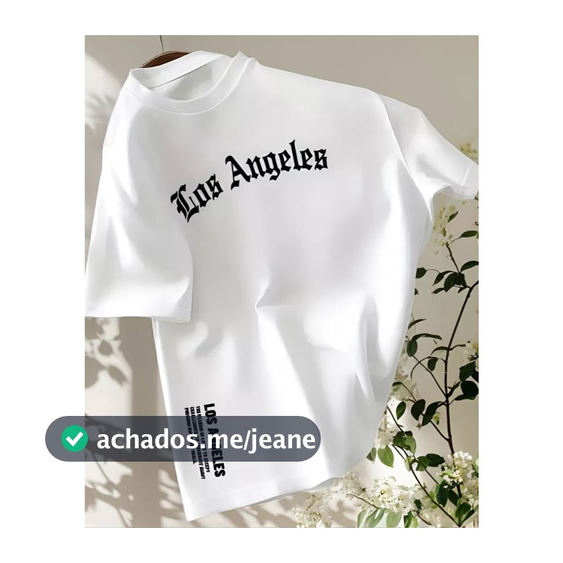 Camiseta Masculina Casual de Algodão com Estampa de Los Angeles Modelagem Regular para o Verão