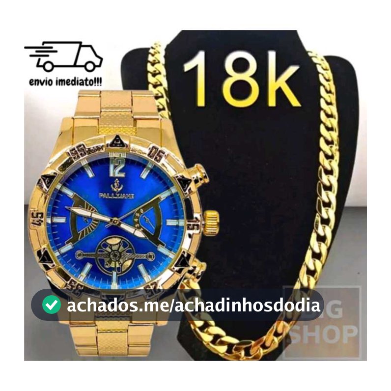 Relógio masculino Dourado aço inox de pulso + corrente aço inoxidável Metal RN0002