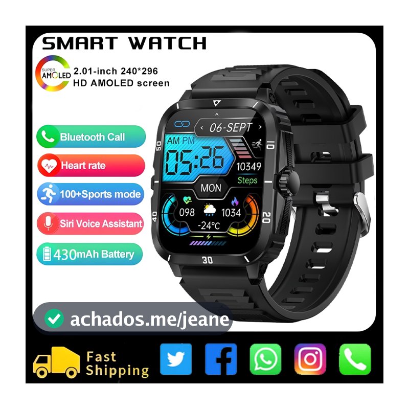 Relógio Inteligente Original Esporte Resistente Esportivo Masculino Smartwatch À Prova Dwaterproof Água IP67 Monitoramen