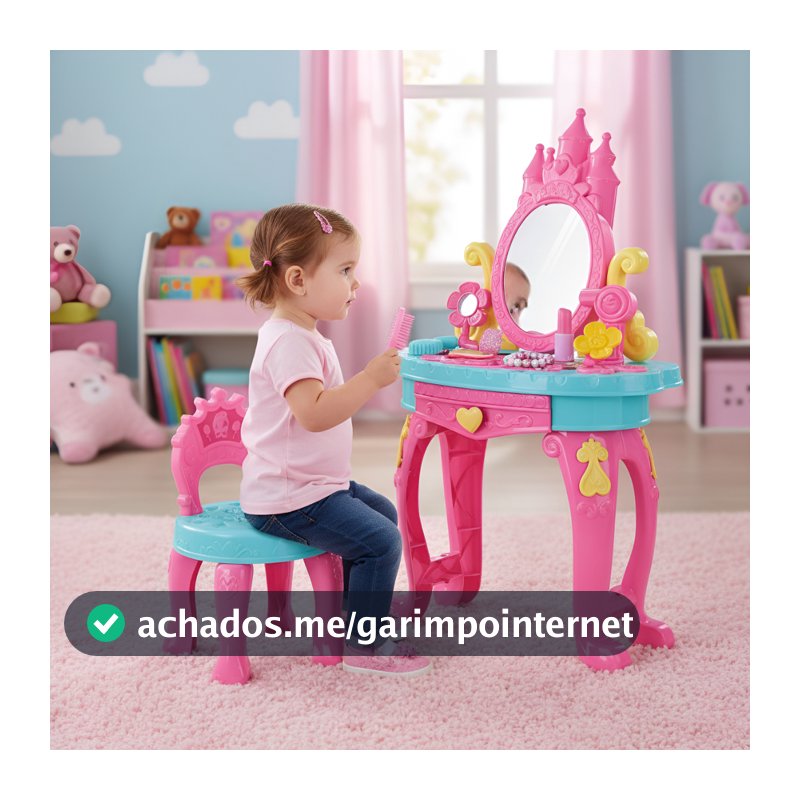 Brinquedo Penteadeira Princesas Infantil com Banquinho e Acessórios