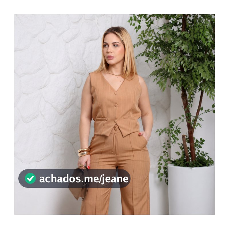 Conjunto Feminino Alfaiataria Listrado Colete e Calça Pantalona Elegante Social Risca de Giz