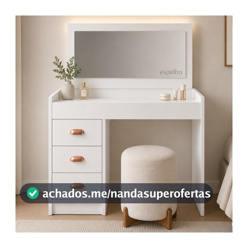 ENVIO FULL - Penteadeira Camarim Escrivaninha Moderna com Espelho e 3 Gavetas Bali