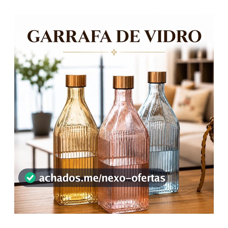 Garrafa Vidro 1 Litro Tampa Inox Água Suco Para Geladeira Quadrada Canelada Scotch