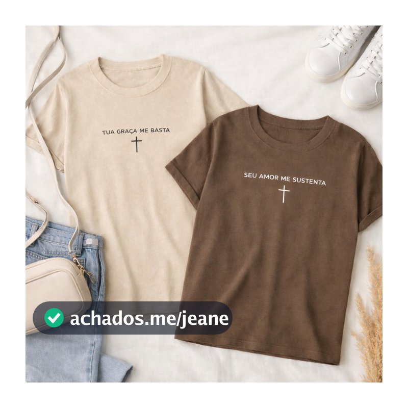 Kit 2 Camisetas Religiosas Tua Graça Me Basta Seu Amor Me Sustenta 100% Algodao Confortavel