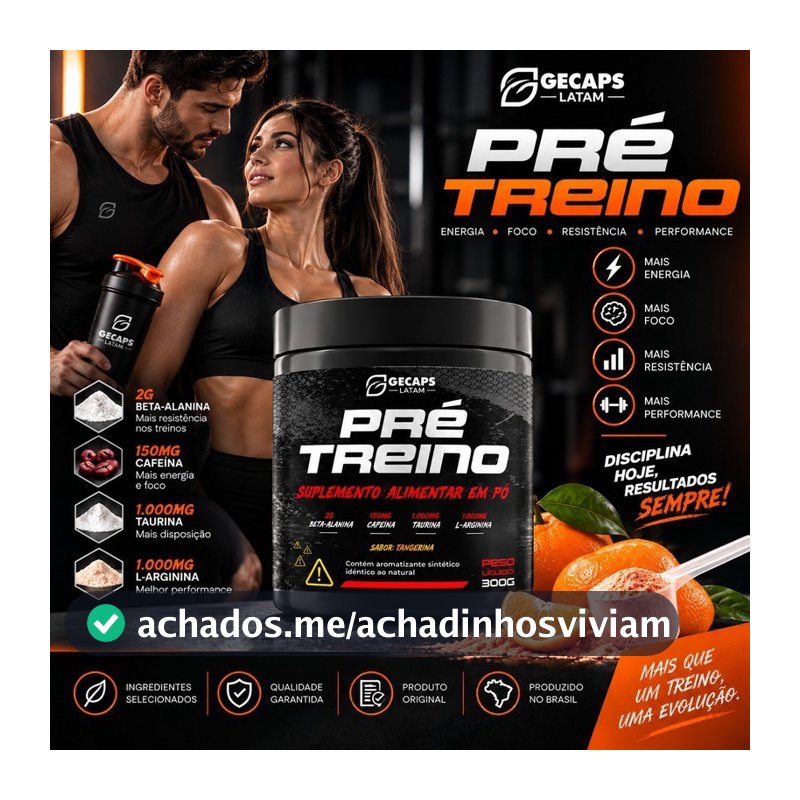Pré Treino 300g Sabor Tangerina | GL Suplemento Alimentar em Pó | Beta-Alanina Cafeína Taurina L-Arginina
