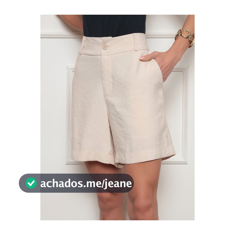 Short Feminino Marrante Reto Em Dominique Cintura Alta Com Botão Frontal E Bolsos Laterais Casual Urbano Verão