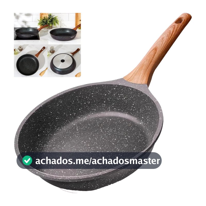 Frigideira Antiaderente de Alumínio Revestimento Cerâmico Funda Cabo Madeira Não Gruda  28cm 26cm 24cm