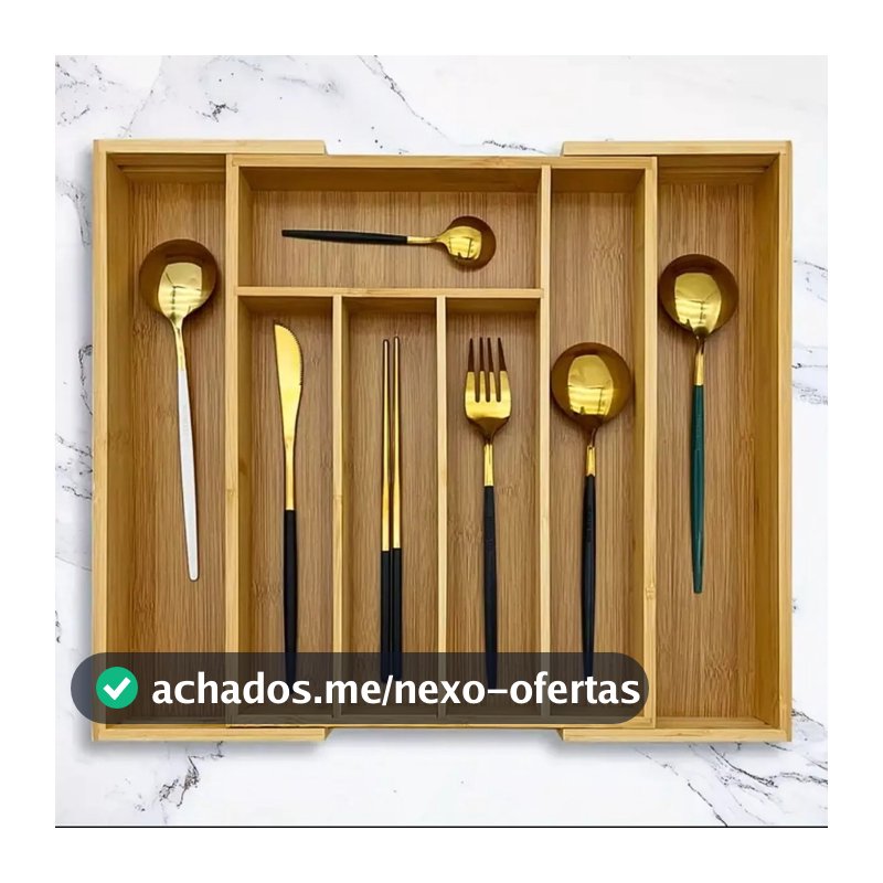 Porta Talheres Gaveta Bambu 7 Divisoria Extensivel Ajustavel
