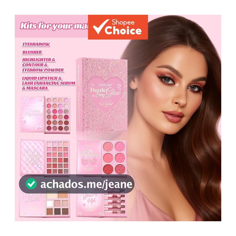 Livro de Maquiagem Romântica de 5 Camadas com Capa de Strass em Formato de Coração | Paleta de Sombras + Contorno +