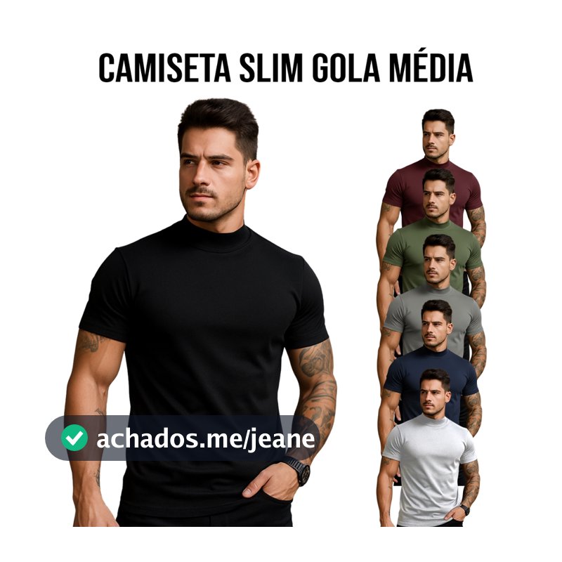 Camiseta Masculina Slim Fit Gola Média Básica Algodão Premium Casual Elegante Confortável