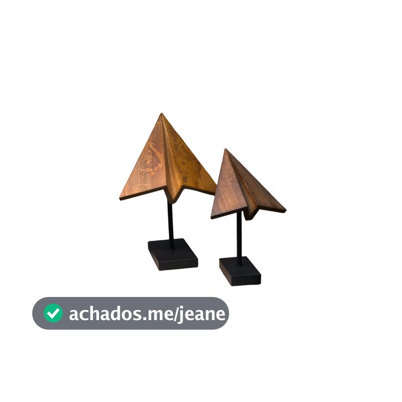 Kit Esculturas Avião Madeira Base Ferro Mart 25,5cm e 29cm