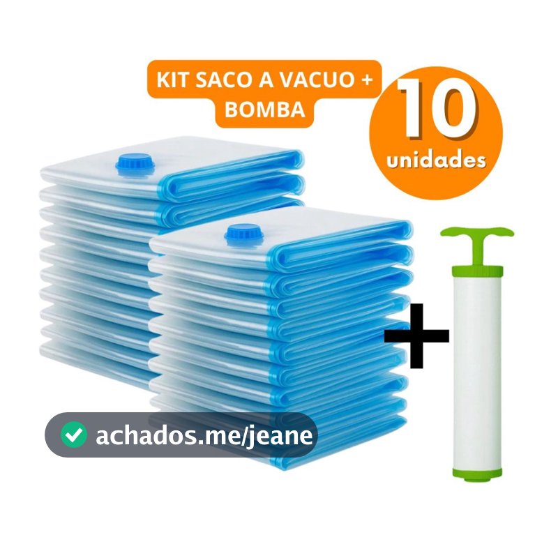 KIT JOGO 10 Saco a Vácuo  + Bomba Manual Organização de Roupa Edredons Toalha Mala Viagem Guarda Roupas Embalar Compacto