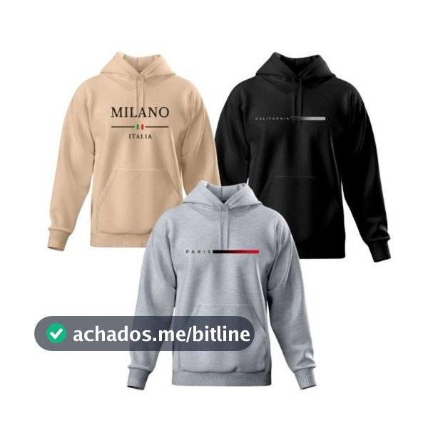 Kit 3 Blusa Moletom Canguru Masculina Com Capuz Paris Milano Inverno Promoção