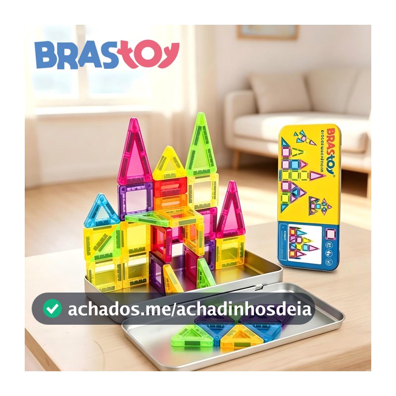 BRASTOY Kit de Blocos Magnéticos Transparentes Coloridos para Crianças 38 Peças Pequenas Embalagem de Lata  Presente