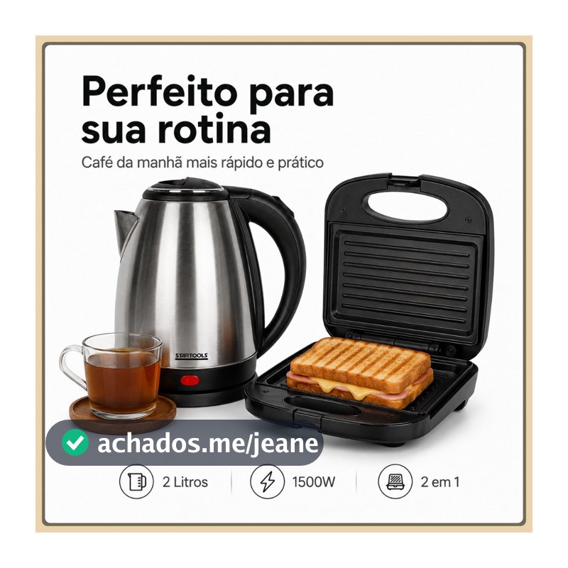 Chaleira Jarra Eletrica em Aço Inox, Sanduicheira 2 em 1Gril Seu Cafe da Manhão de Forma Pratica