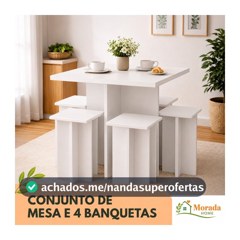 Mesa de Jantar Compacta com 4 Bancos para Cozinha, Kitnet e Espaços Pequenos
