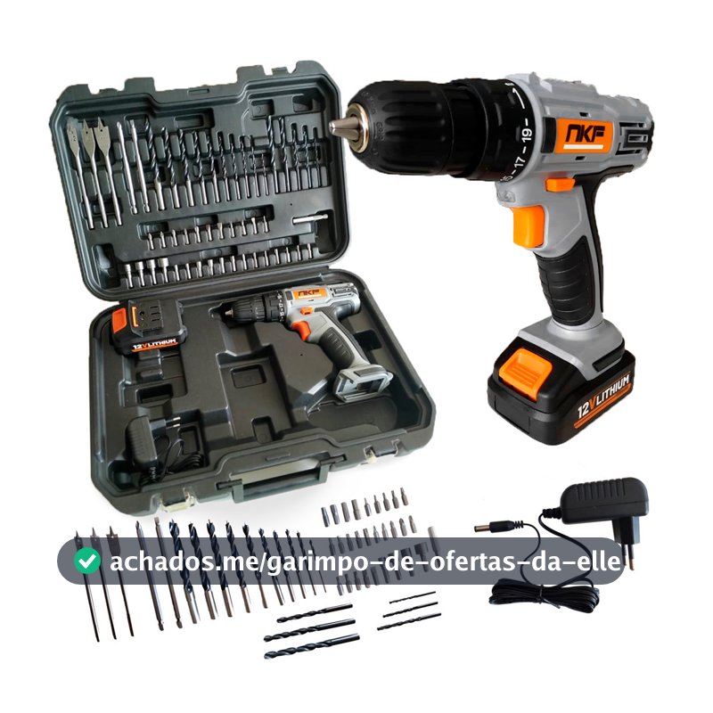 Parafusadeira Furadeira a Bateria 12V FP12X NKF Com Maleta Bateria Brocas e 50 Acessórios FP12X NKF