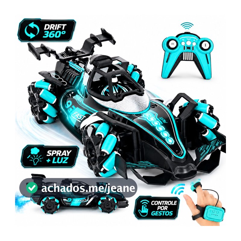 Carrinho Controle Remoto F1 Sensor de Gestos Drift 360° Spray Luz 2.4G Recarregável Brinquedo RC