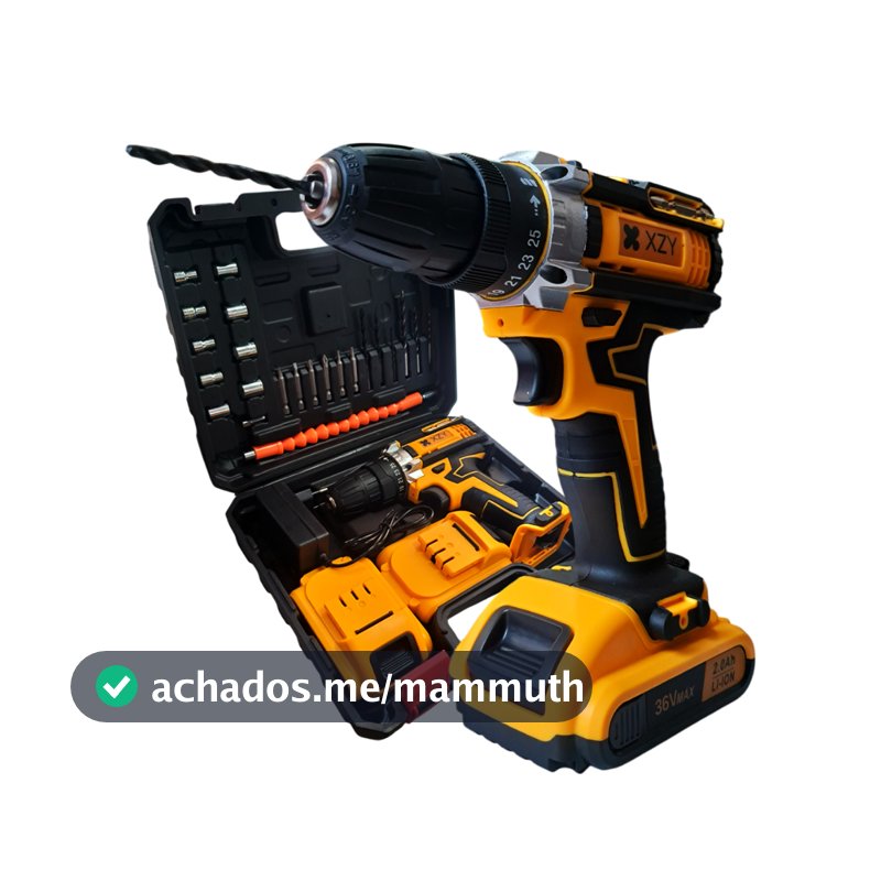 Furadeira Parafusadeira Elétrica 36v 2 Baterias Sem Fio Bivolt Completa com Maleta Portátil Potente