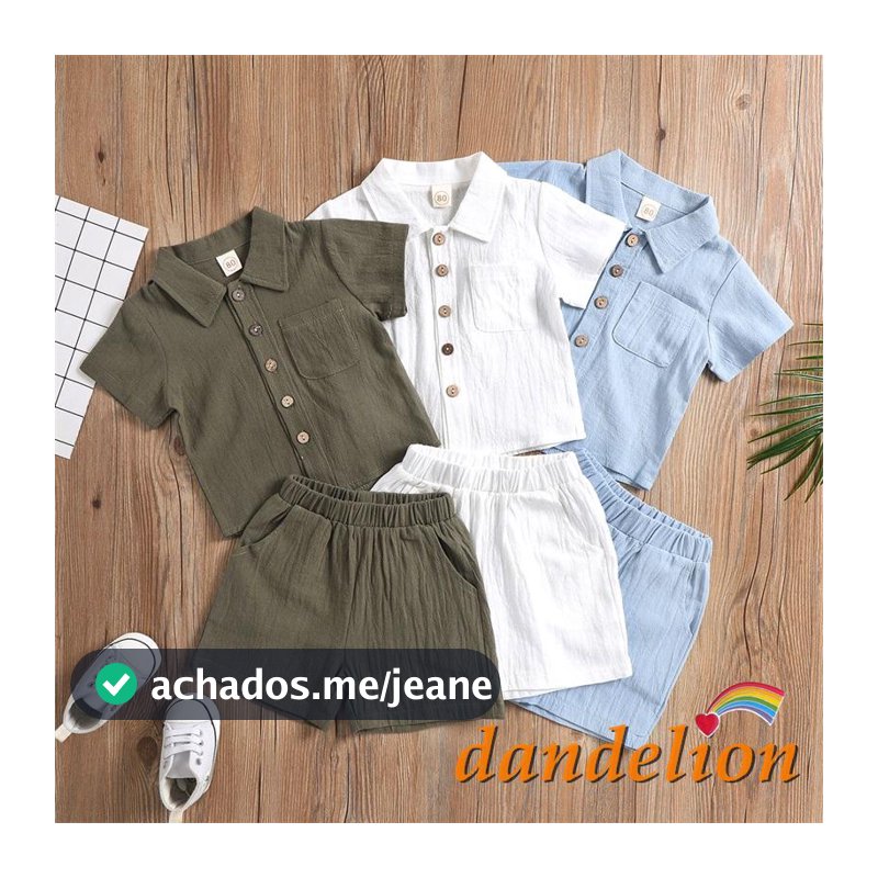 DANDELION-6 Meses-4 Anos/Roupa Infantil menino Masculina De Cor Lisa Lapela De Manga Curta + Short conjunto